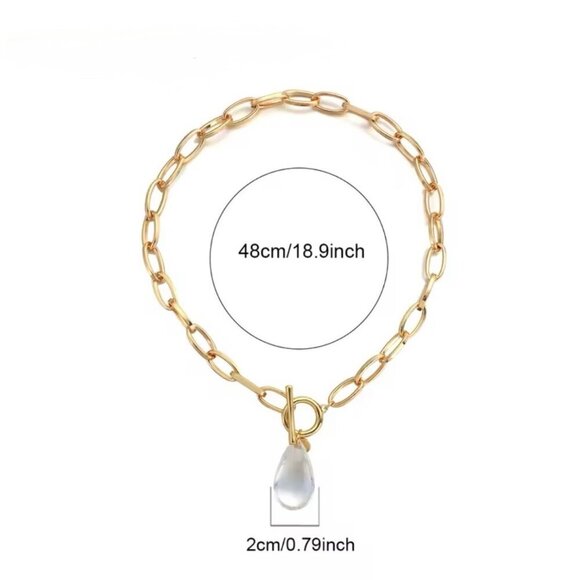 New Chunky Chain Necklace Cleat Crystal Pendant Toggle Clasp 18K Plated - Picture 8 of 9